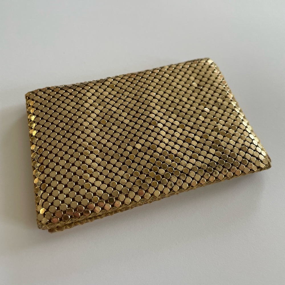 Vintage Whiting & Davis Gold Mesh and Leather Card Wallet Cardholder